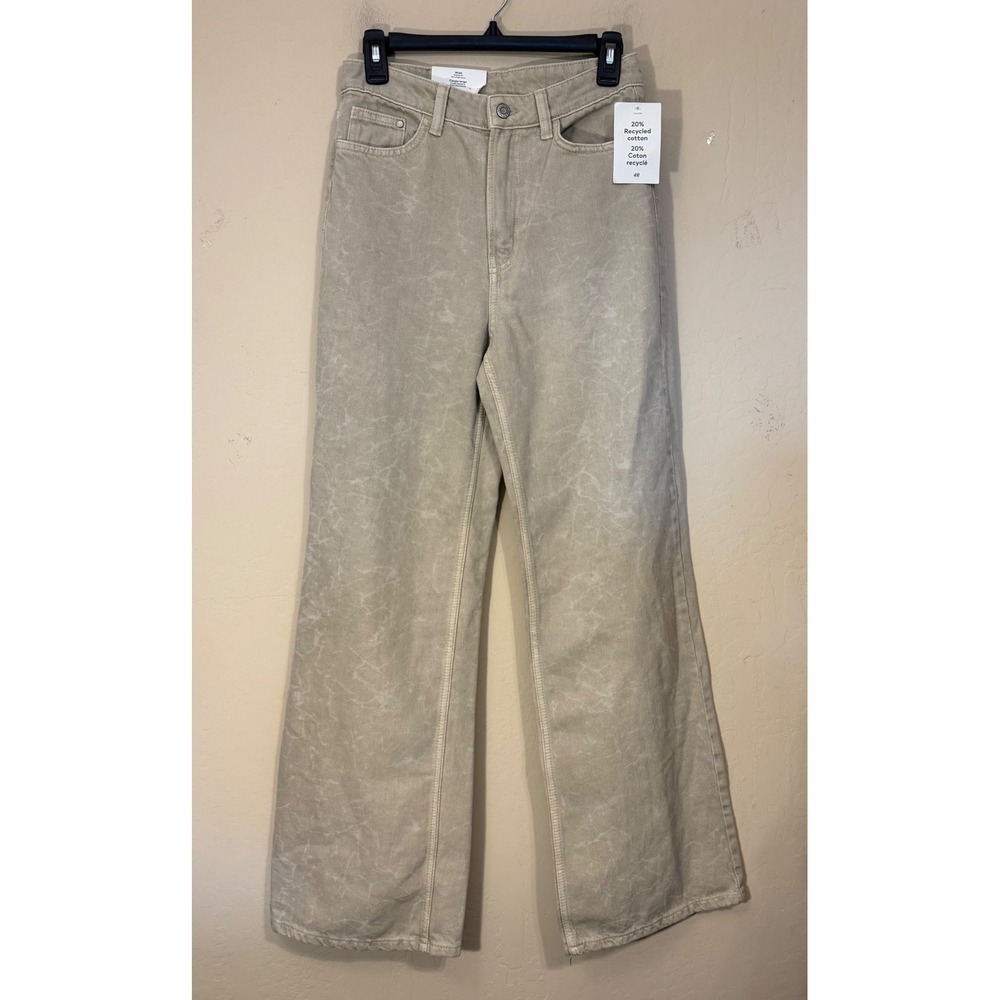 &Denim Wide Leg Jeans Women 4 Tan Beige Stone Wash Ultra High Waist H&M